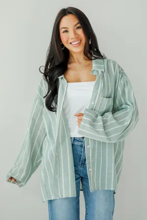 FINAL SALE - Pristine Muse Sage Striped Button-Up Blouse