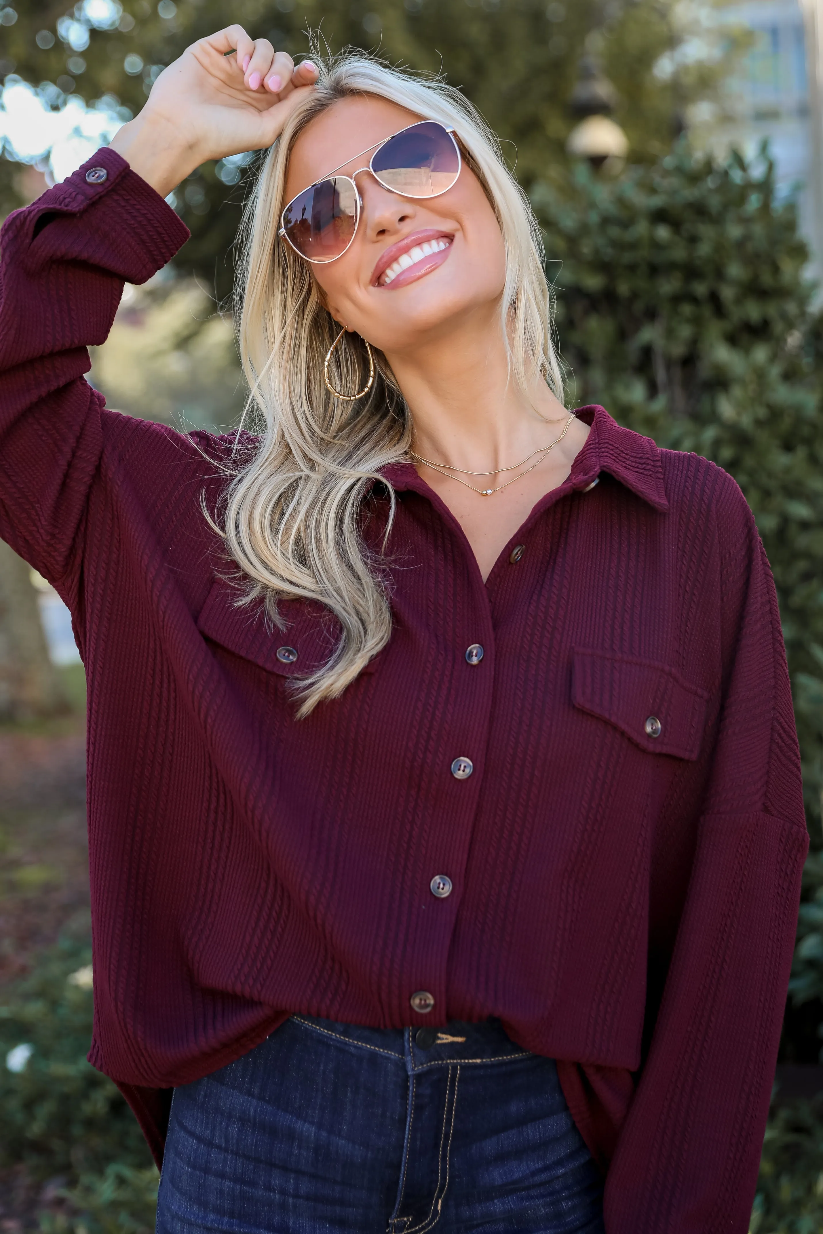 FINAL SALE - Reliably Cozy Wine Knit Button-Up Top