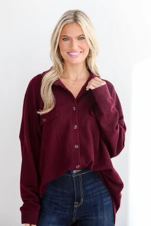 FINAL SALE - Reliably Cozy Wine Knit Button-Up Top