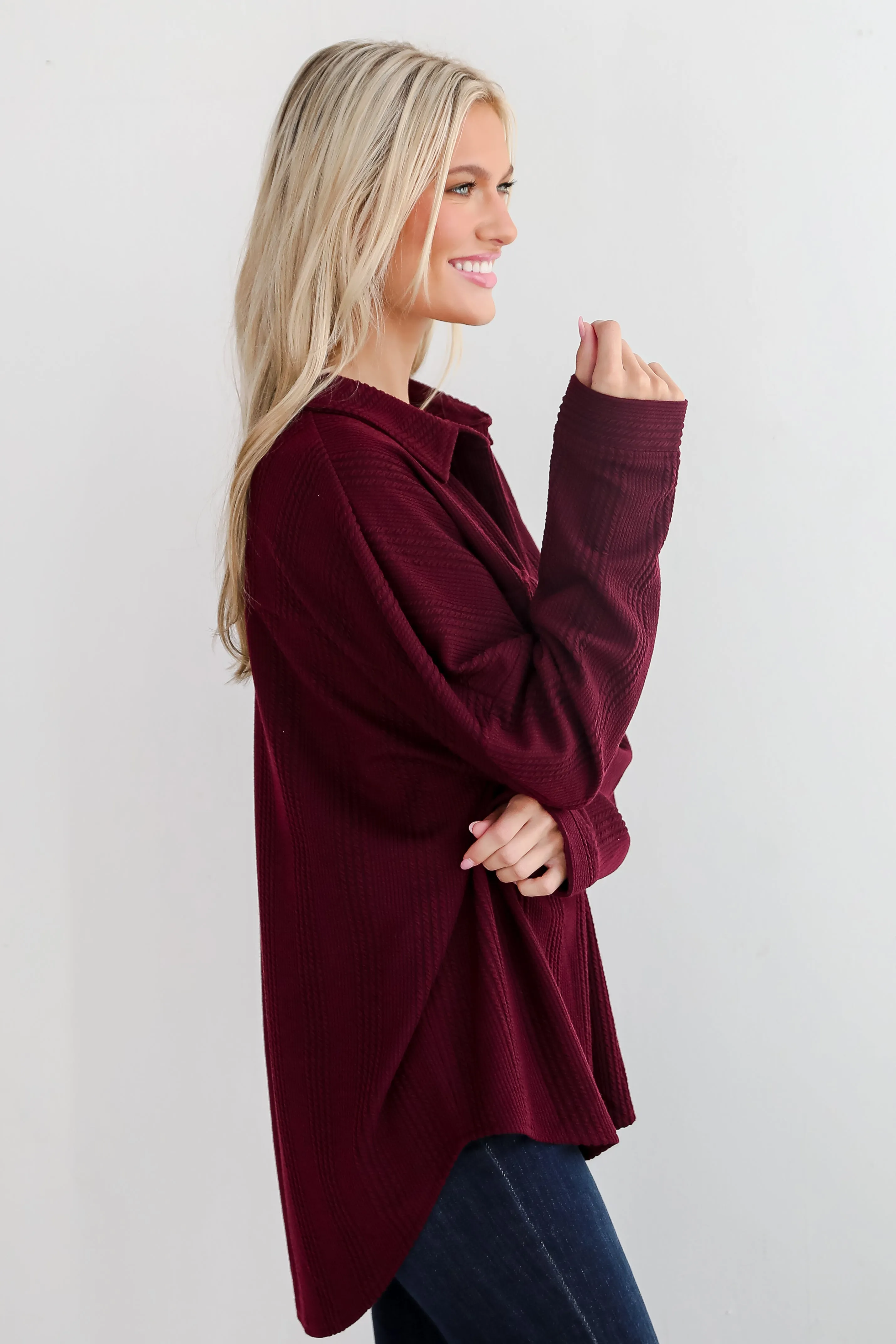 FINAL SALE - Reliably Cozy Wine Knit Button-Up Top