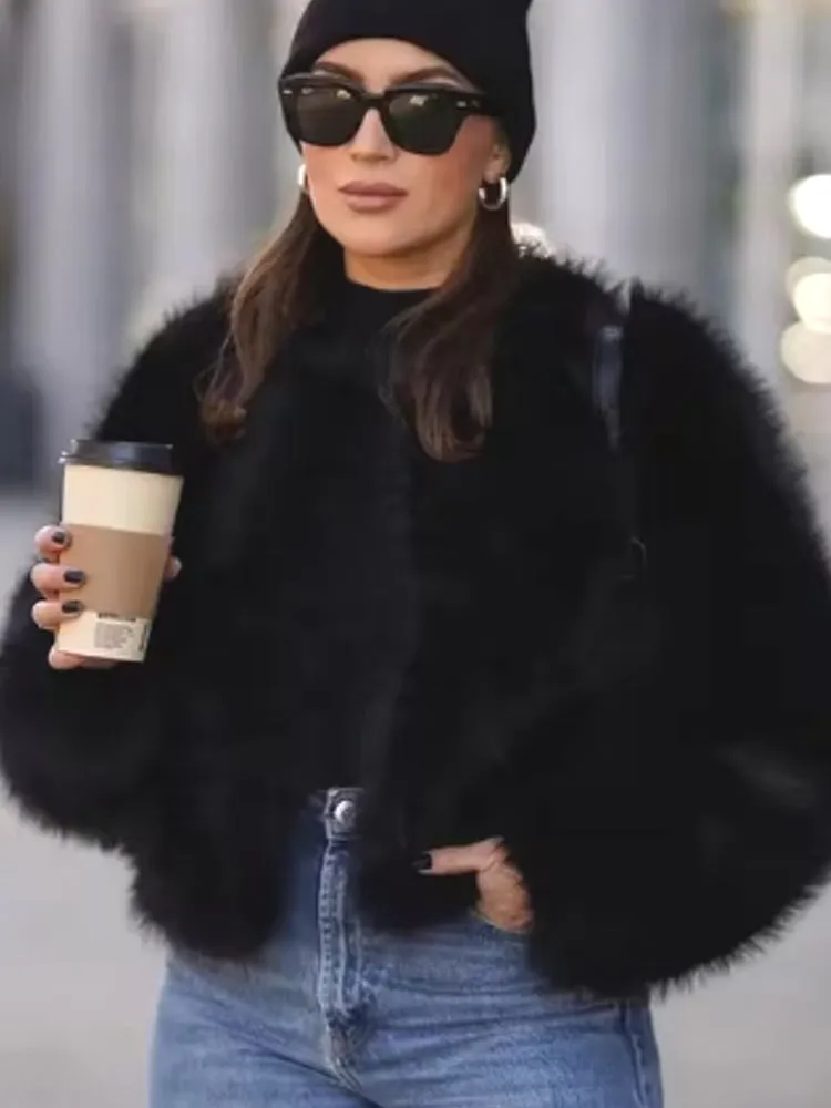 Gradient Cropped Faux Fur Coats