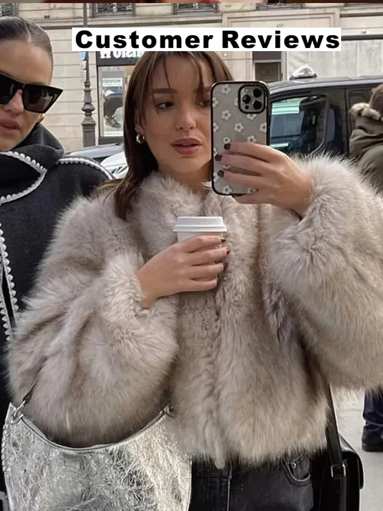 Gradient Cropped Faux Fur Coats