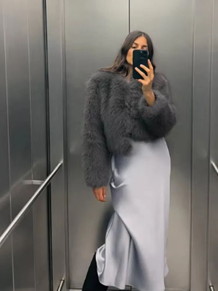 Gradient Cropped Faux Fur Coats