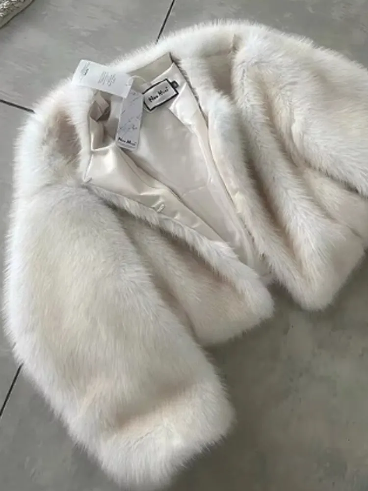 Gradient Cropped Faux Fur Coats