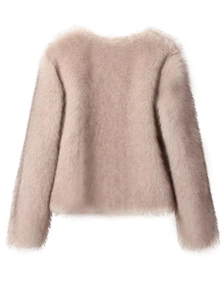 Gradient Cropped Faux Fur Coats