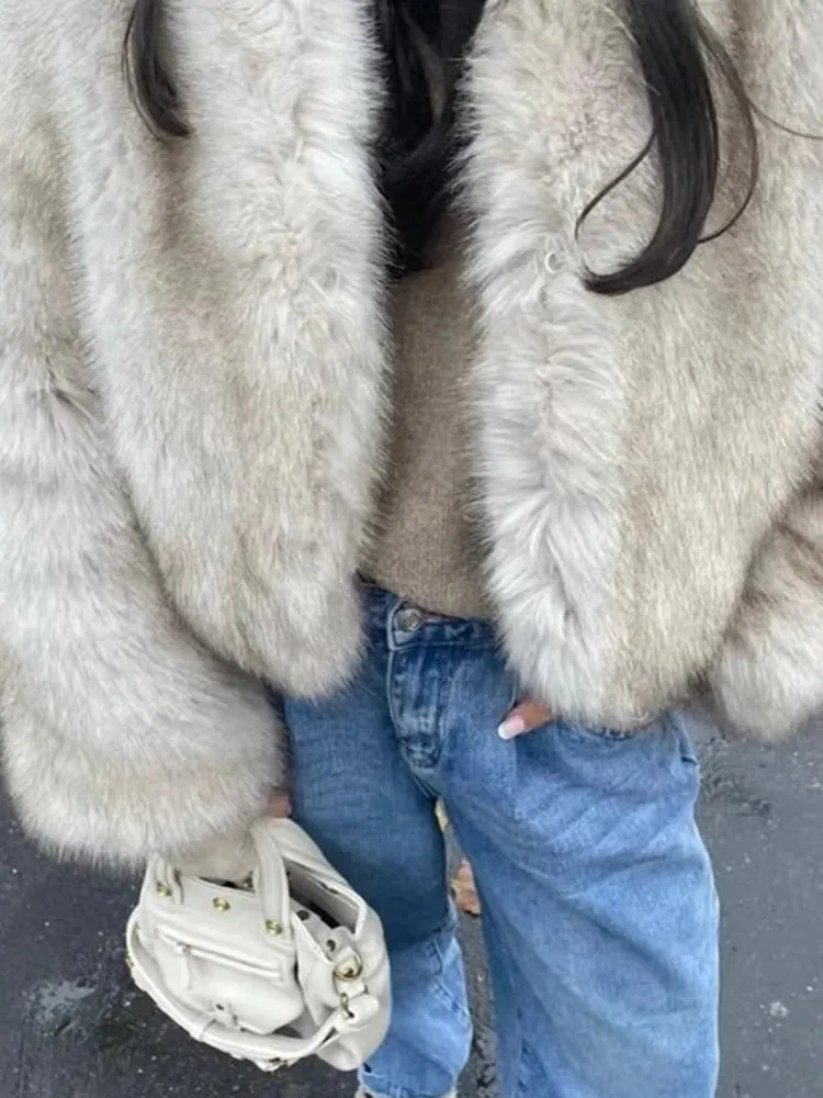 Gradient Cropped Faux Fur Coats