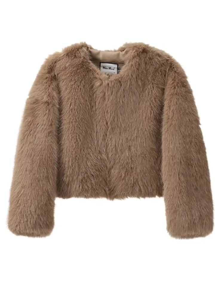 Gradient Cropped Faux Fur Coats