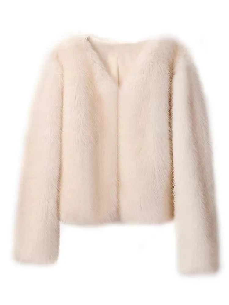 Gradient Cropped Faux Fur Coats