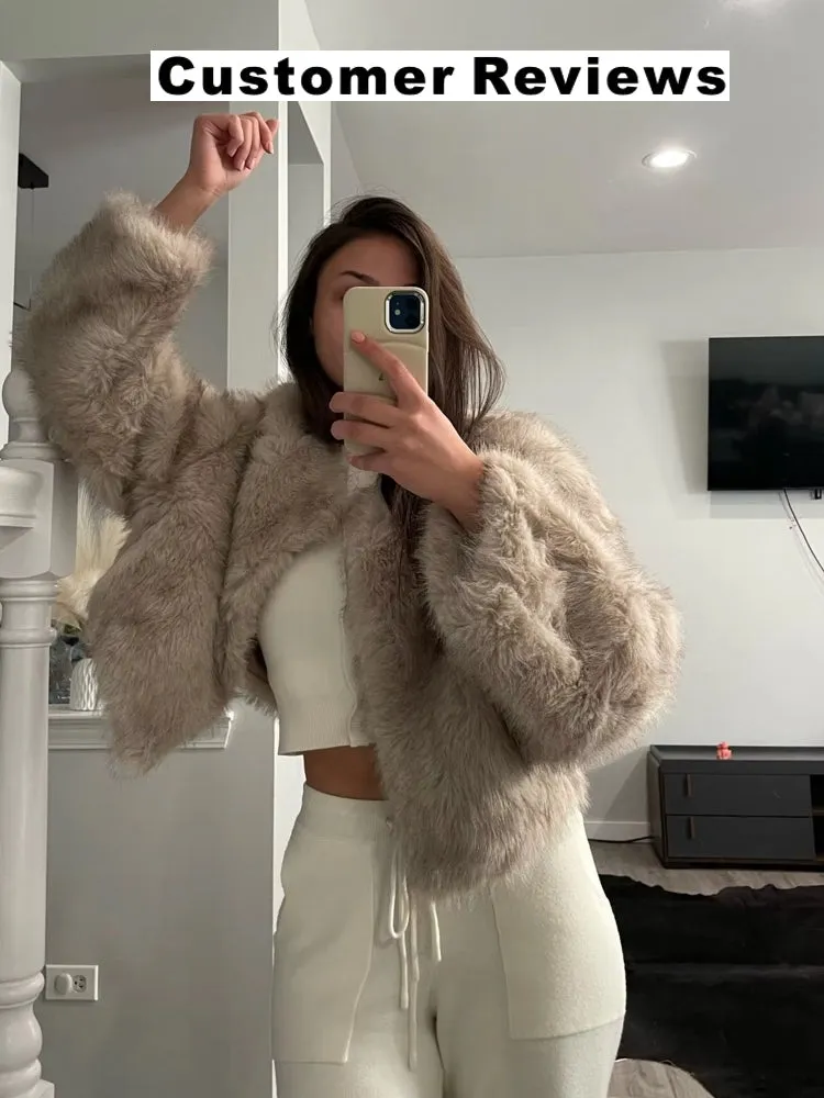 Gradient Cropped Faux Fur Coats