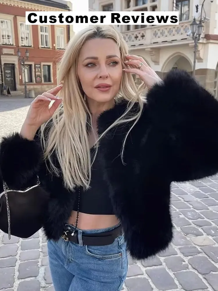 Gradient Cropped Faux Fur Coats