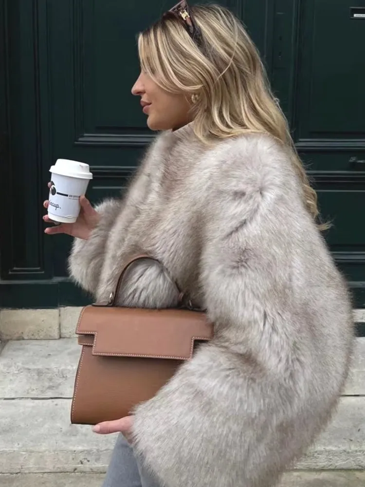 Gradient Cropped Faux Fur Coats