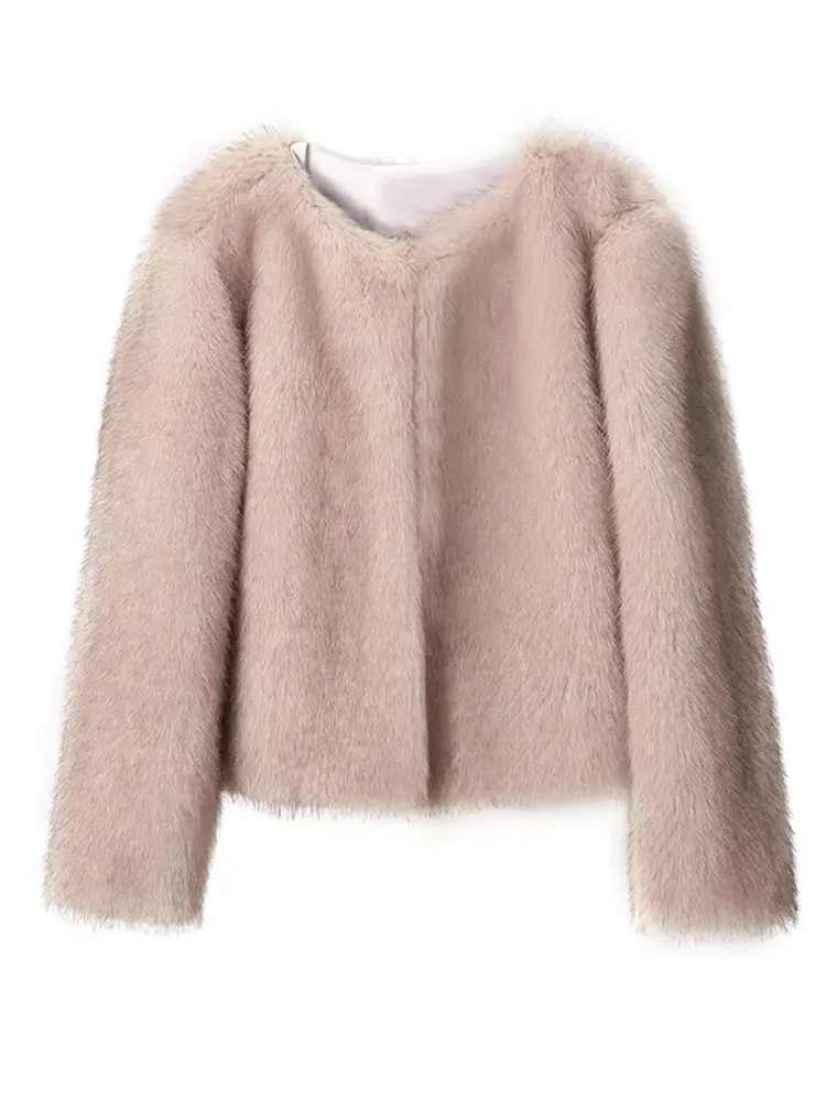 Gradient Cropped Faux Fur Coats