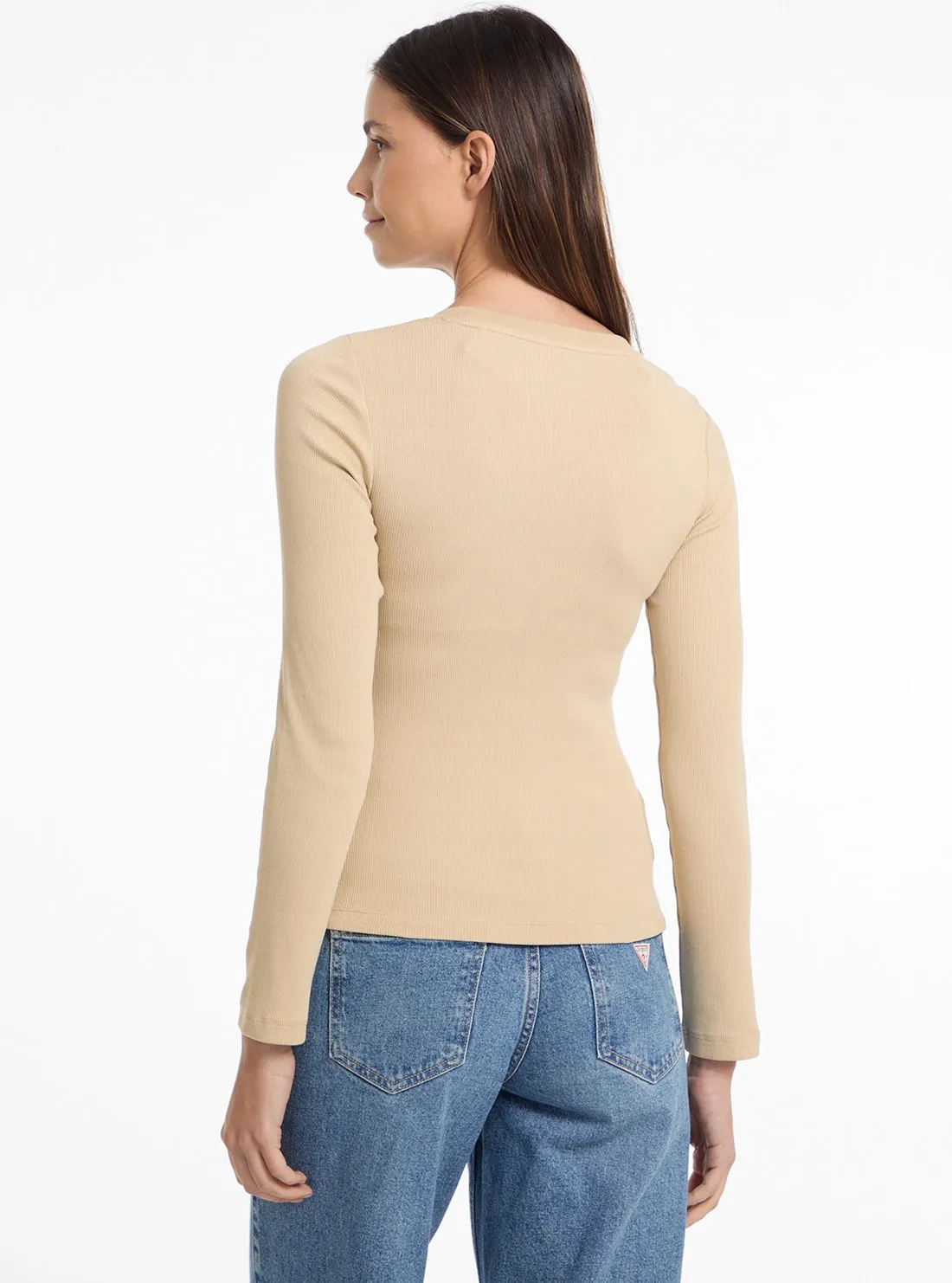 Guess Jeans Beige Slim Rib T-Shirt