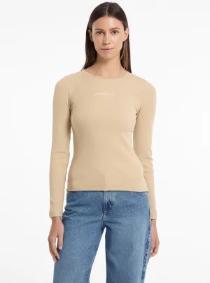 Guess Jeans Beige Slim Rib T-Shirt
