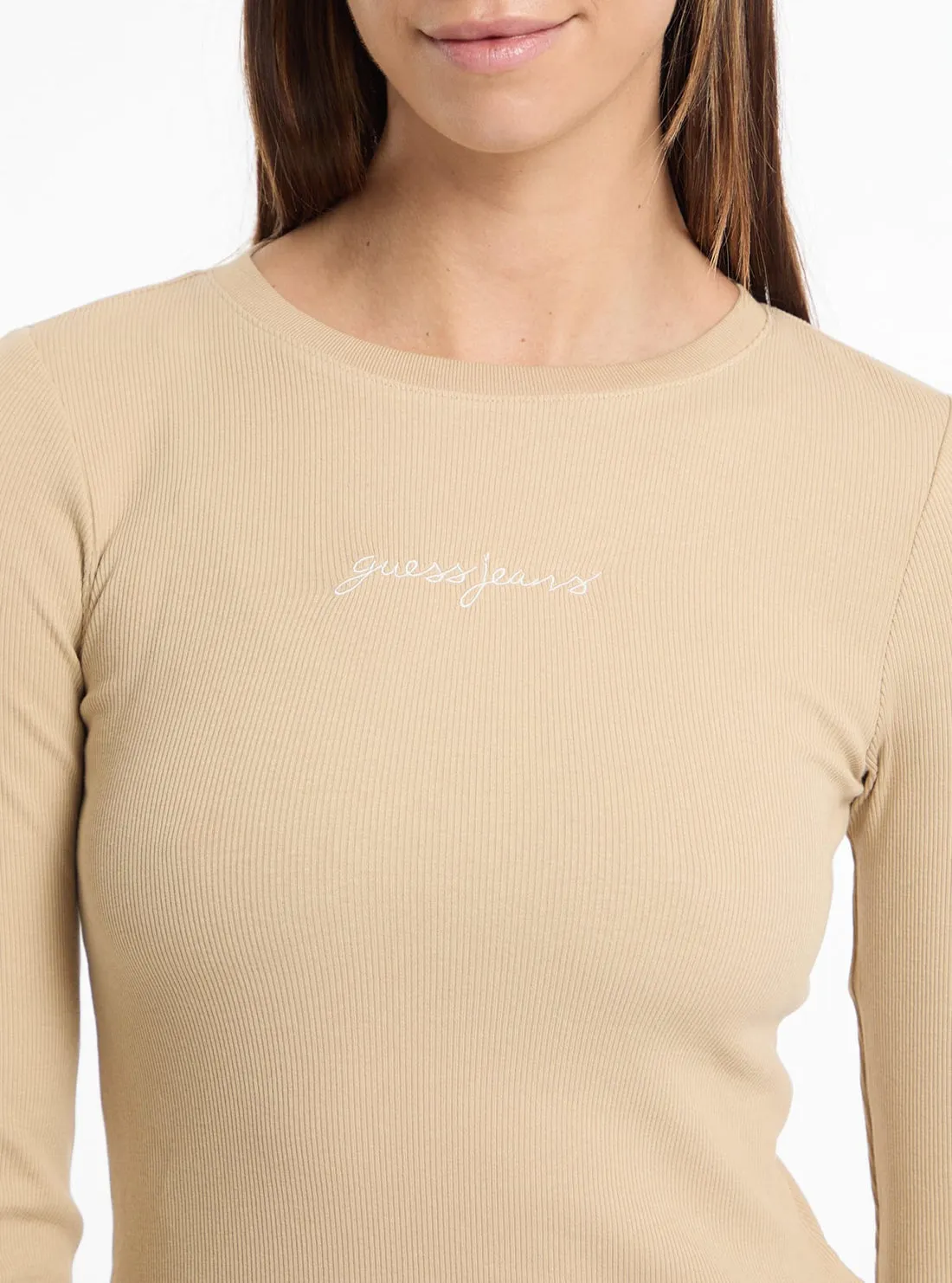 Guess Jeans Beige Slim Rib T-Shirt