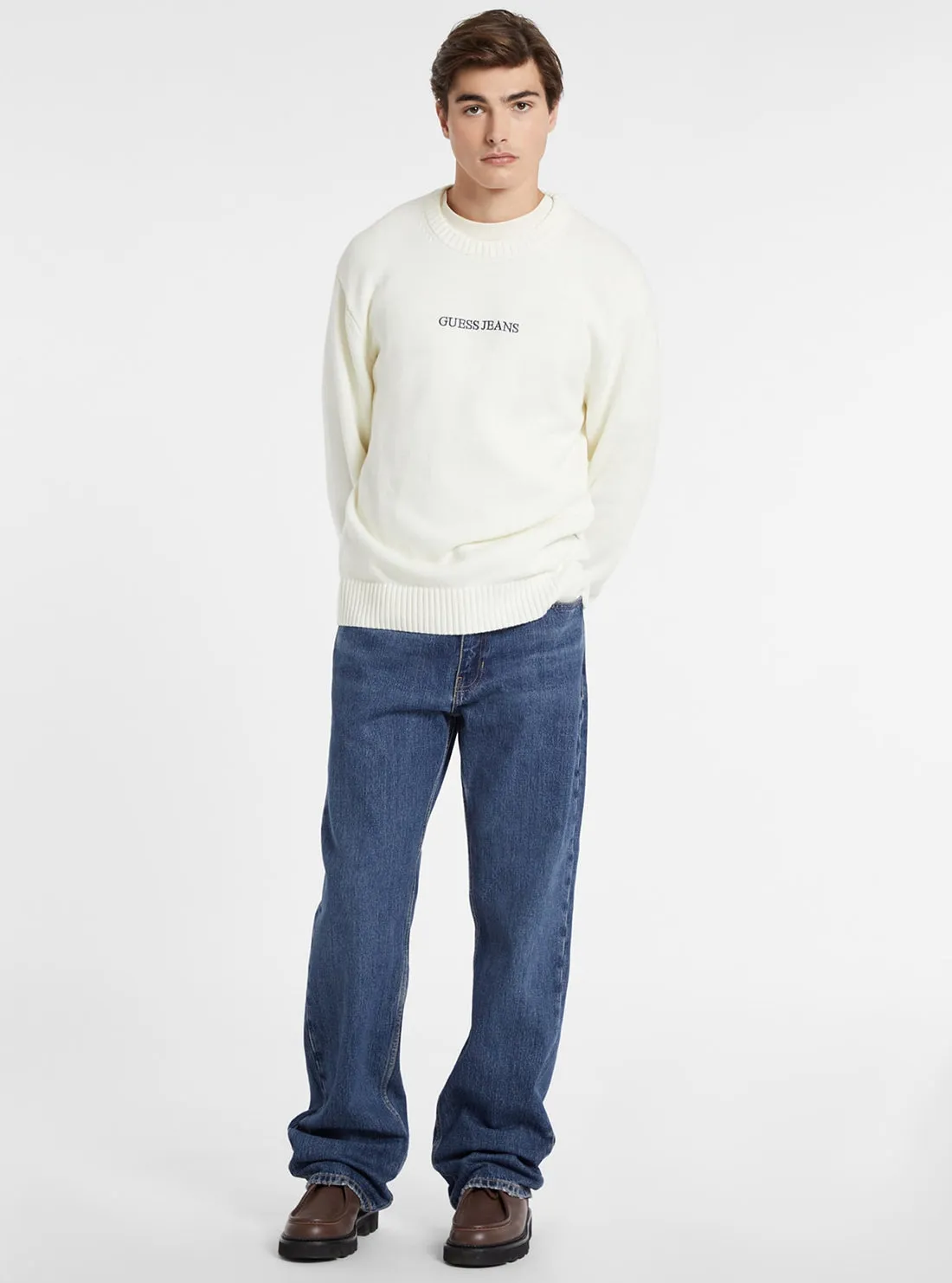 Guess Jeans White Embroidered Knit Jumper