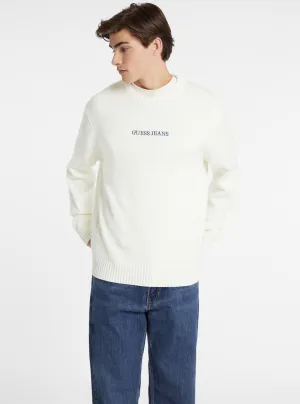 Guess Jeans White Embroidered Knit Jumper