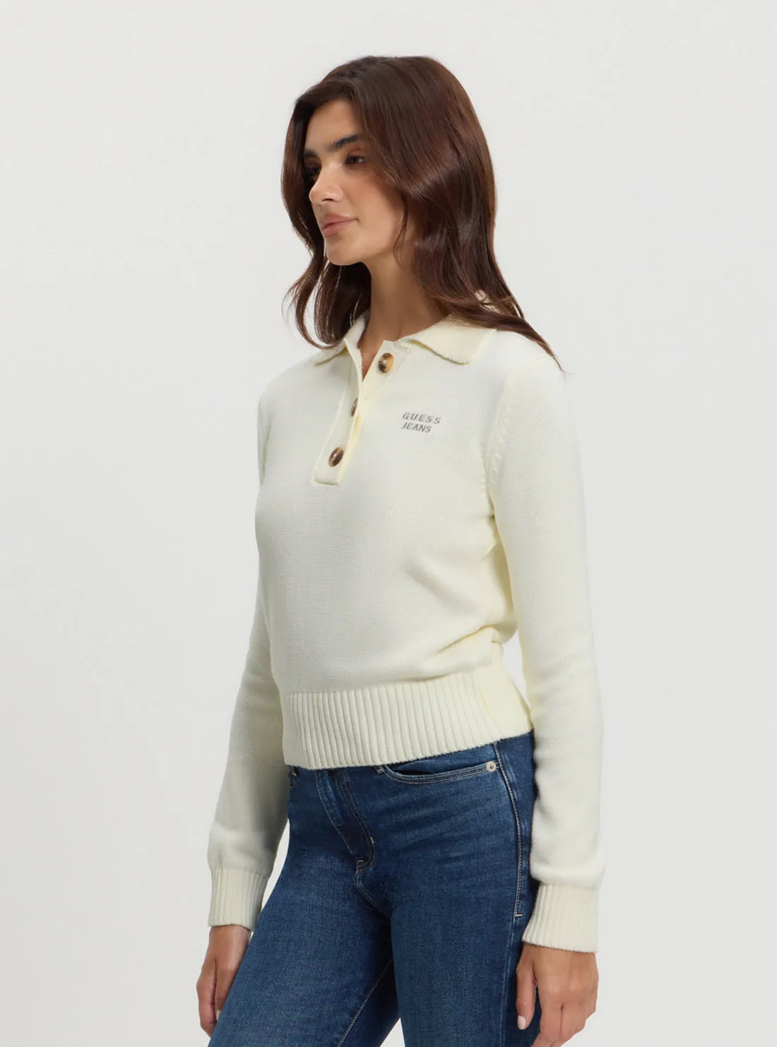 Guess Jeans White Polo Knit Jumper