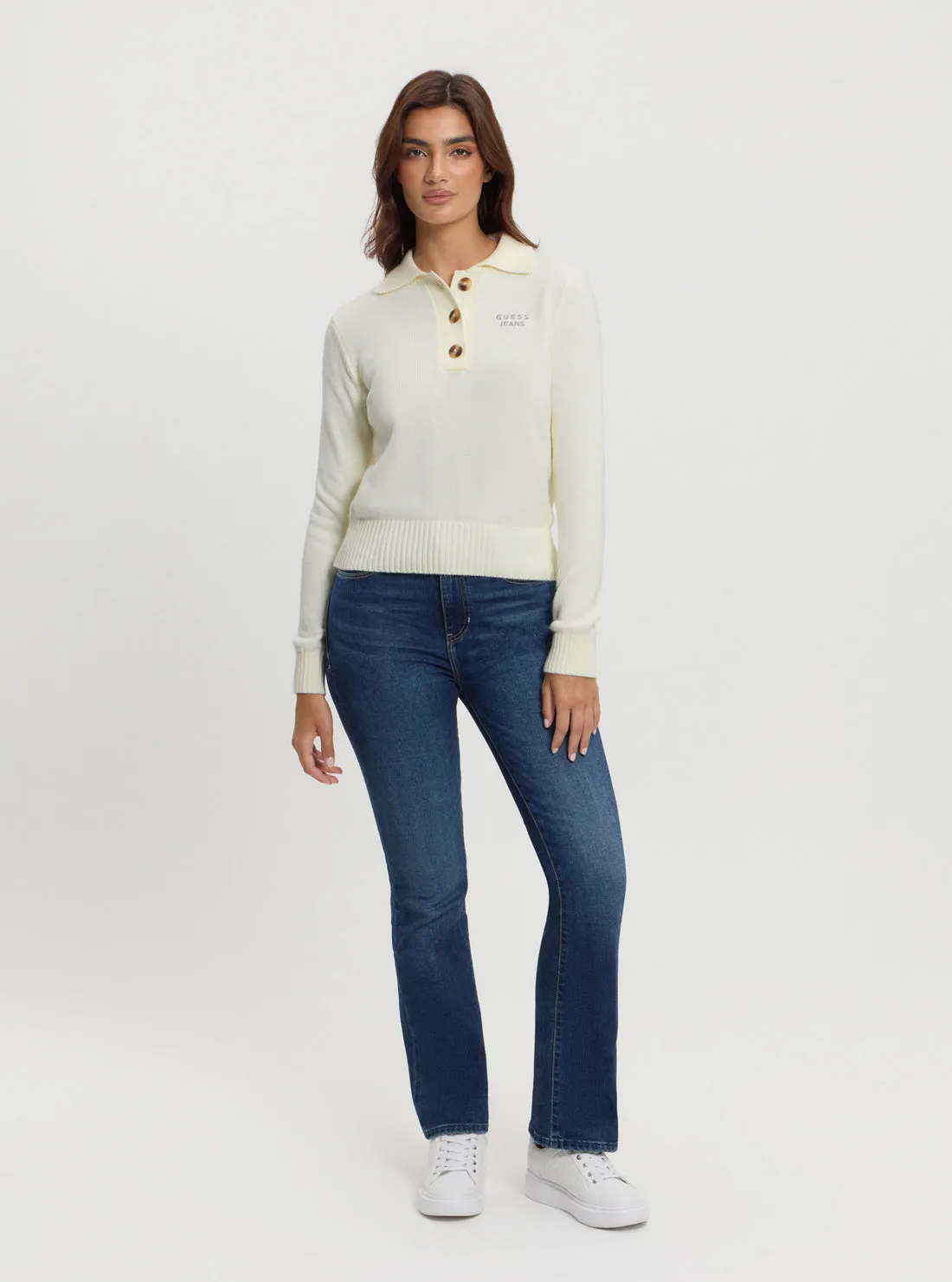 Guess Jeans White Polo Knit Jumper
