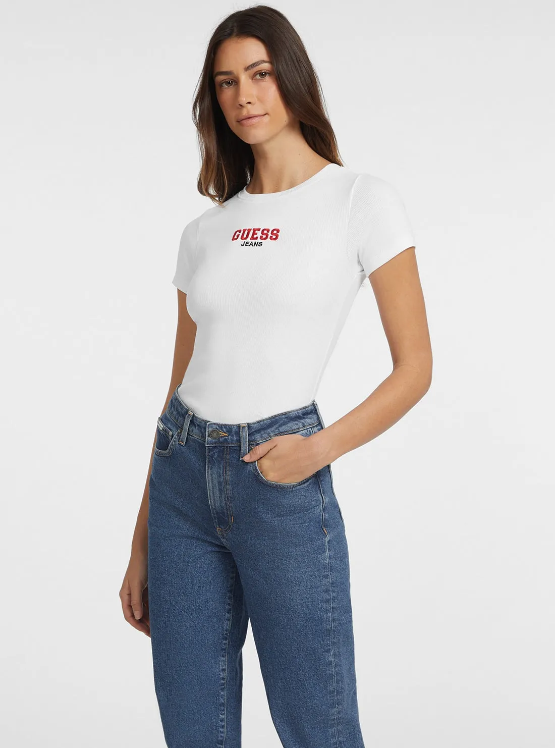 Guess Jeans White Ribbed T-Shirt