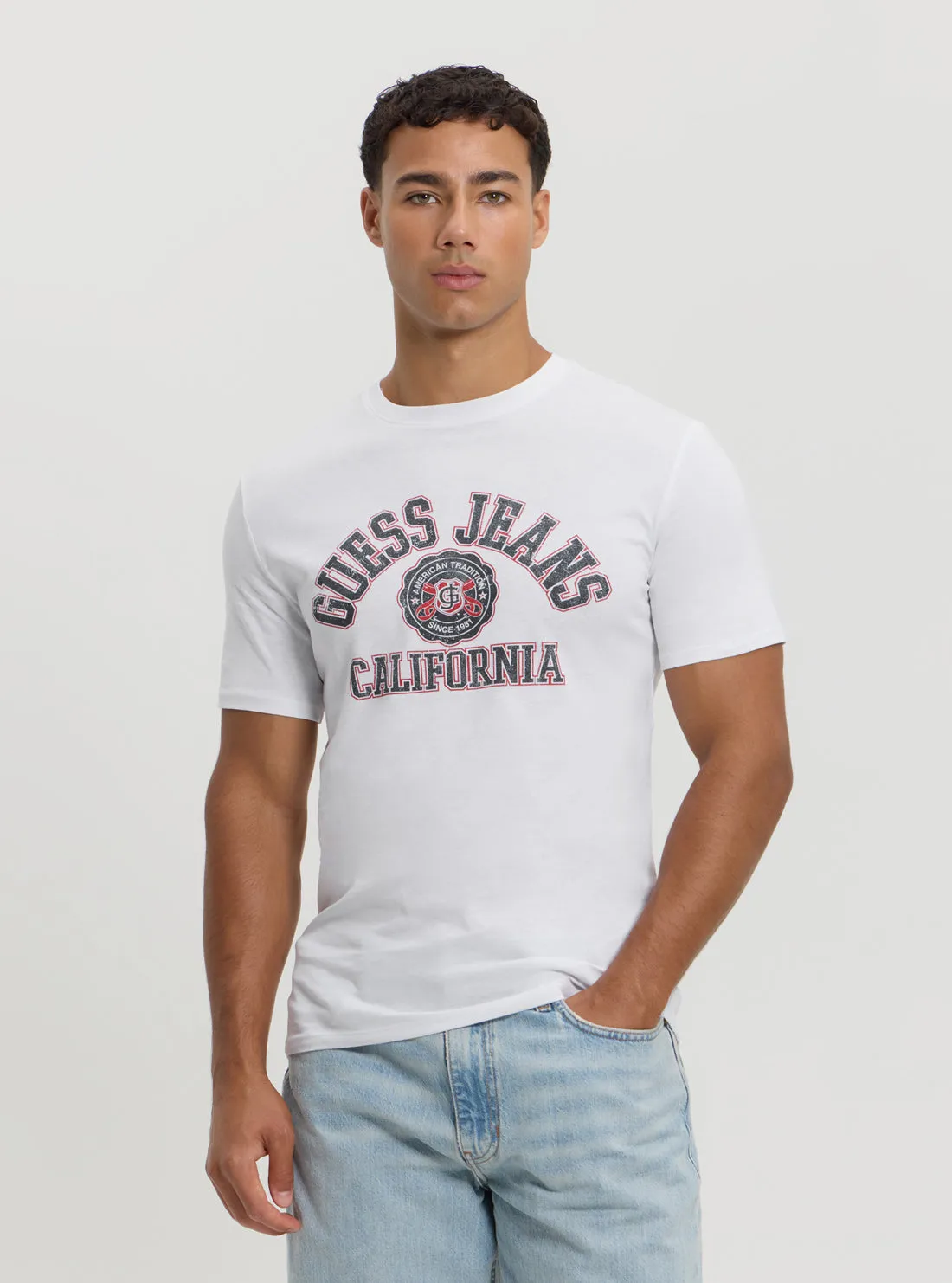Guess Jeans White Slim Printed Tee