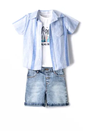 Hashtag Baby Boys Striped 3 Piece Set, Blue Multi