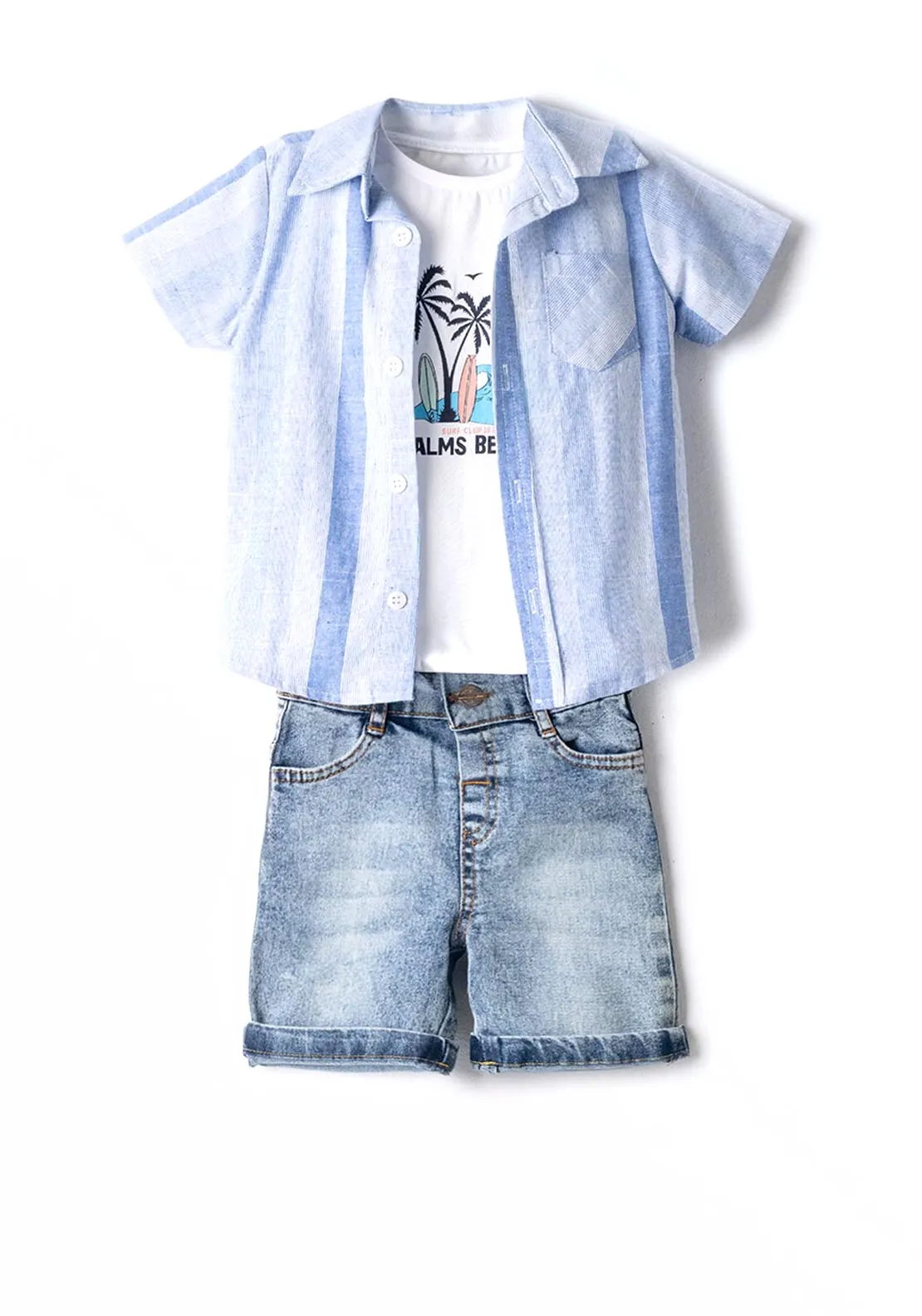 Hashtag Baby Boys Striped 3 Piece Set, Blue Multi