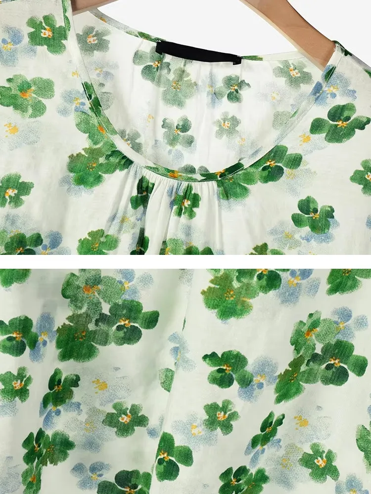 Holidays Floral Blouse Round Neck 3/4 Sleeve Top