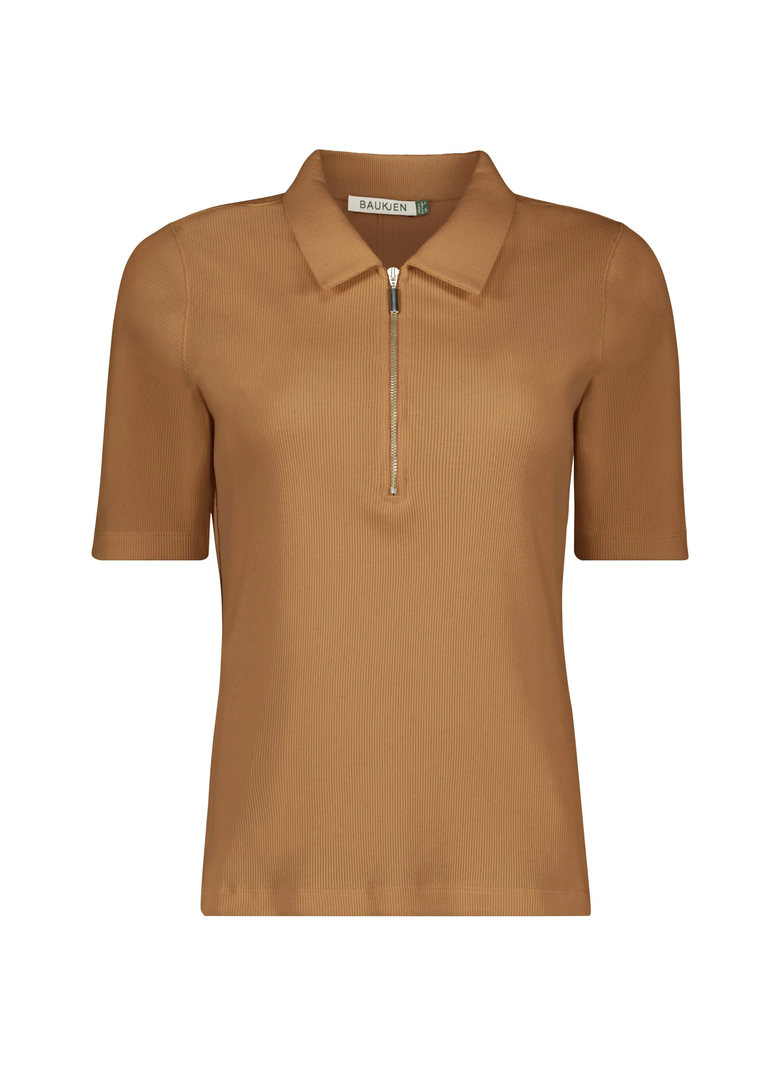 Ivy Organic Rib Zip Collar Top | Camel