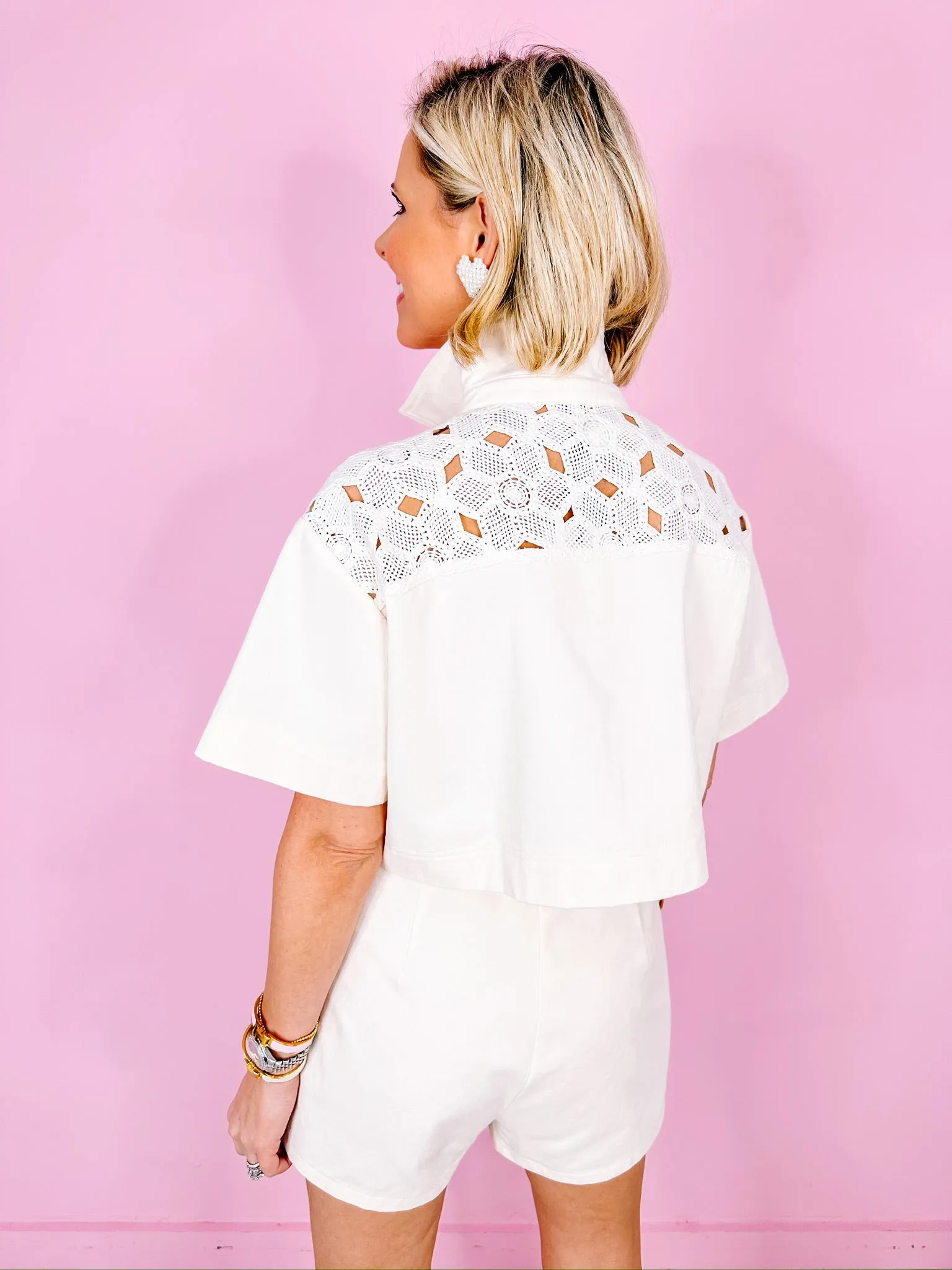 JACKIE CROCHET BUTTON UP TOP - CREAM