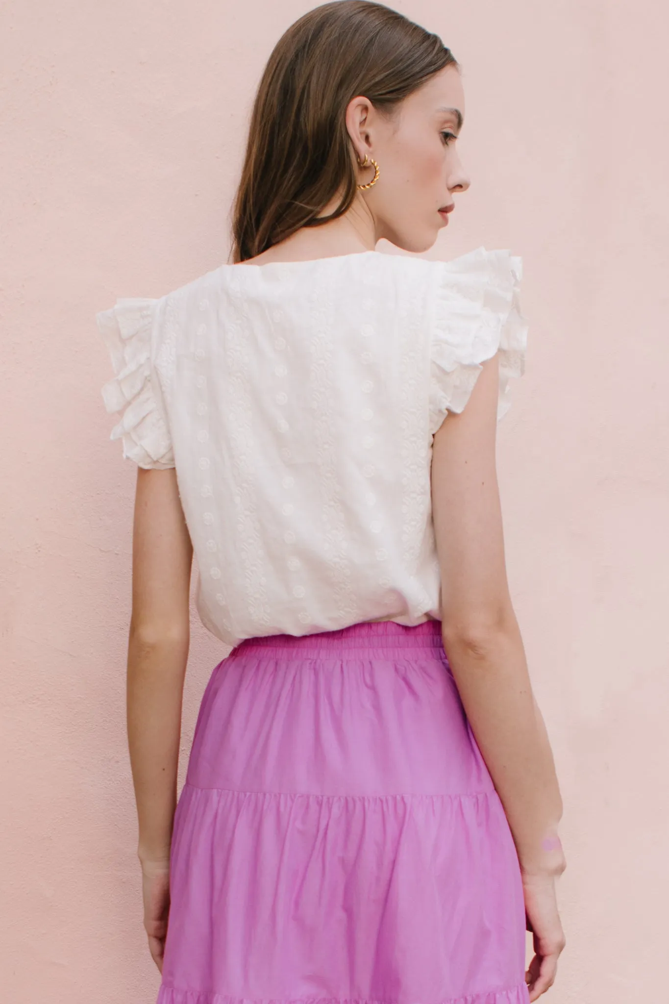 Lana Blouse in White Eyelet