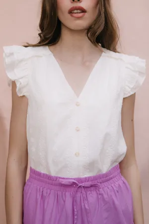 Lana Blouse in White Eyelet