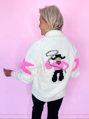 LASSO YOU IN COWBOY CARDIGAN - IVORY/PINK