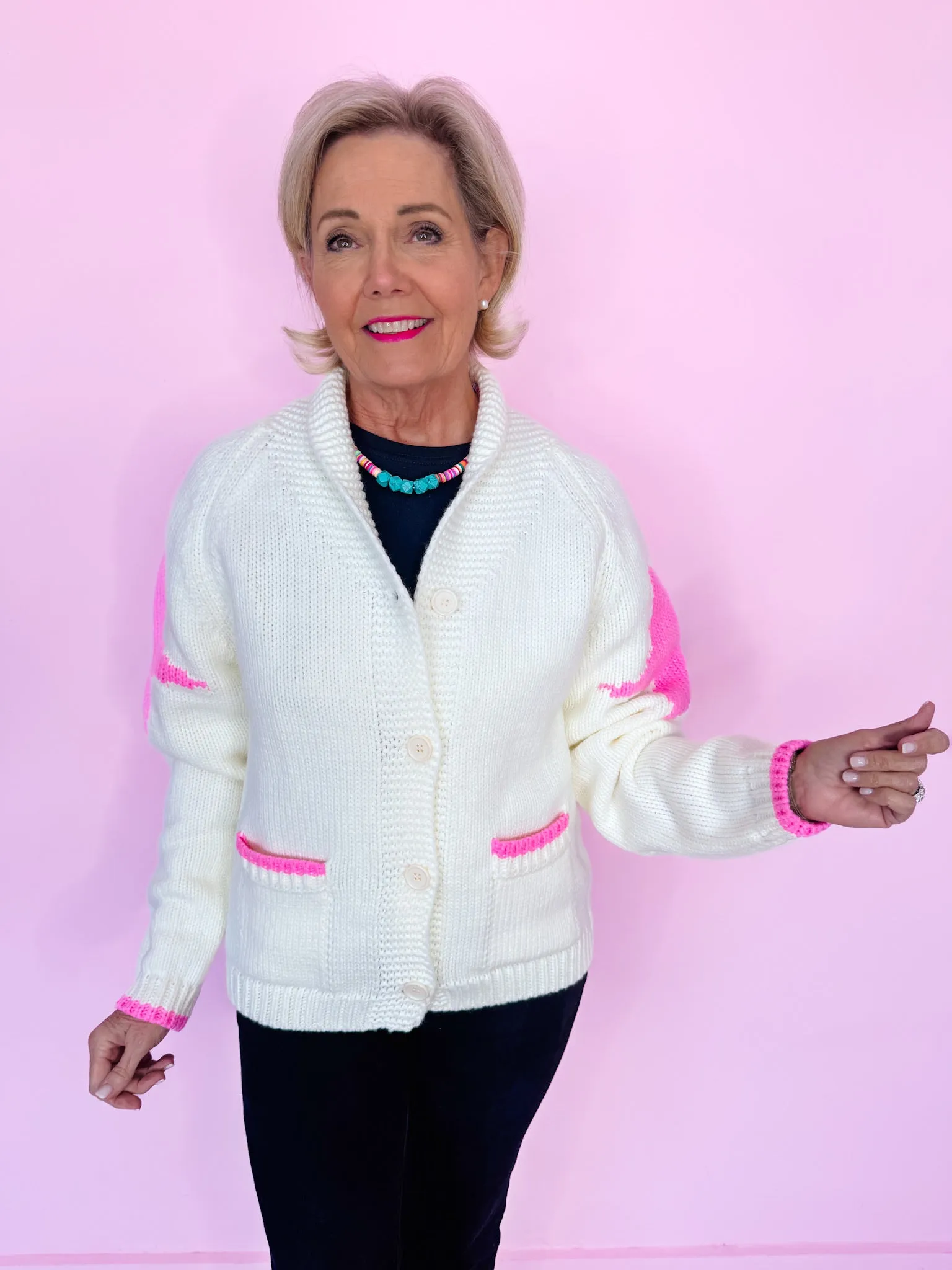 LASSO YOU IN COWBOY CARDIGAN - IVORY/PINK