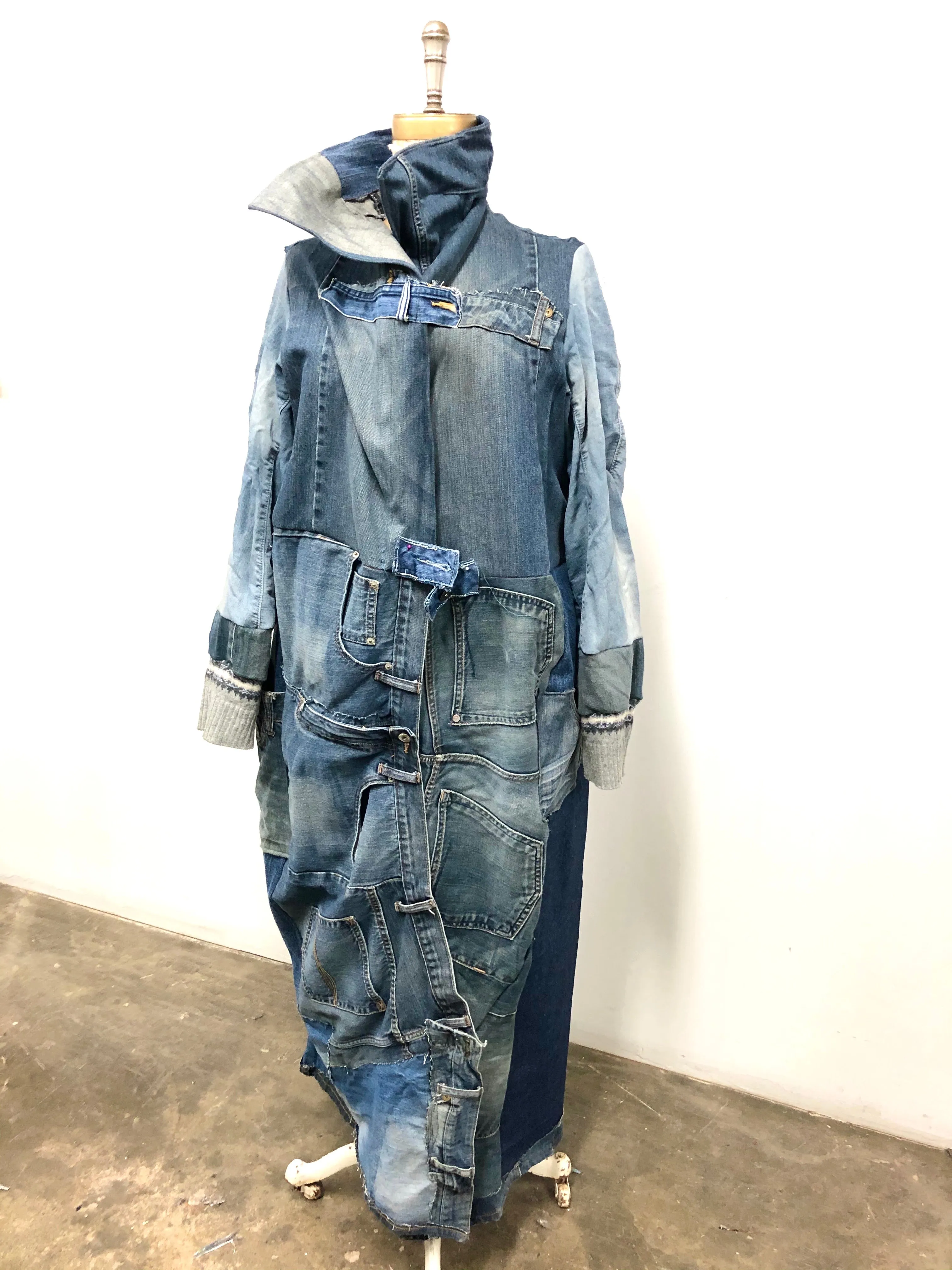 Long Denim Duster coat with collar