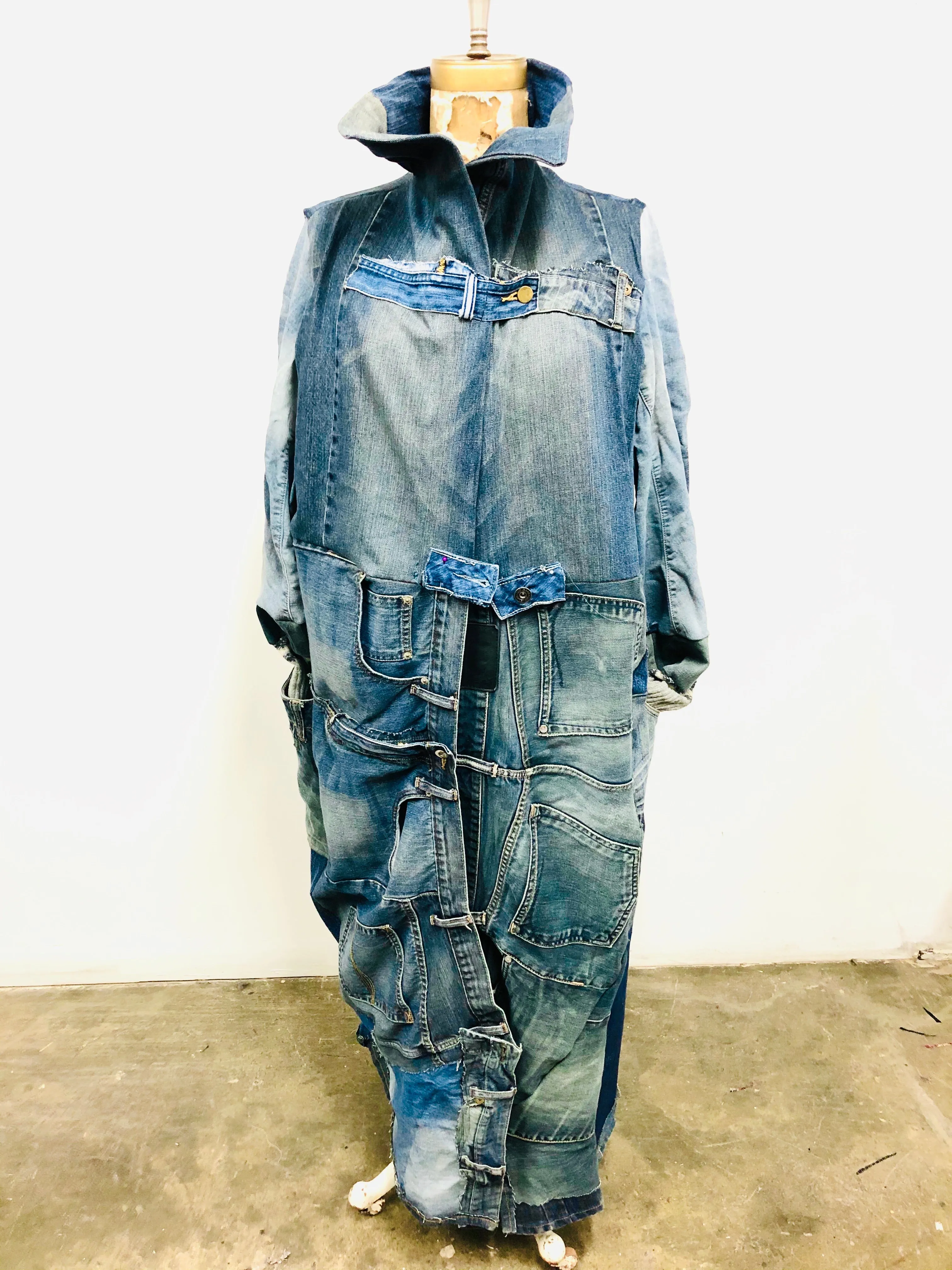 Long Denim Duster coat with collar