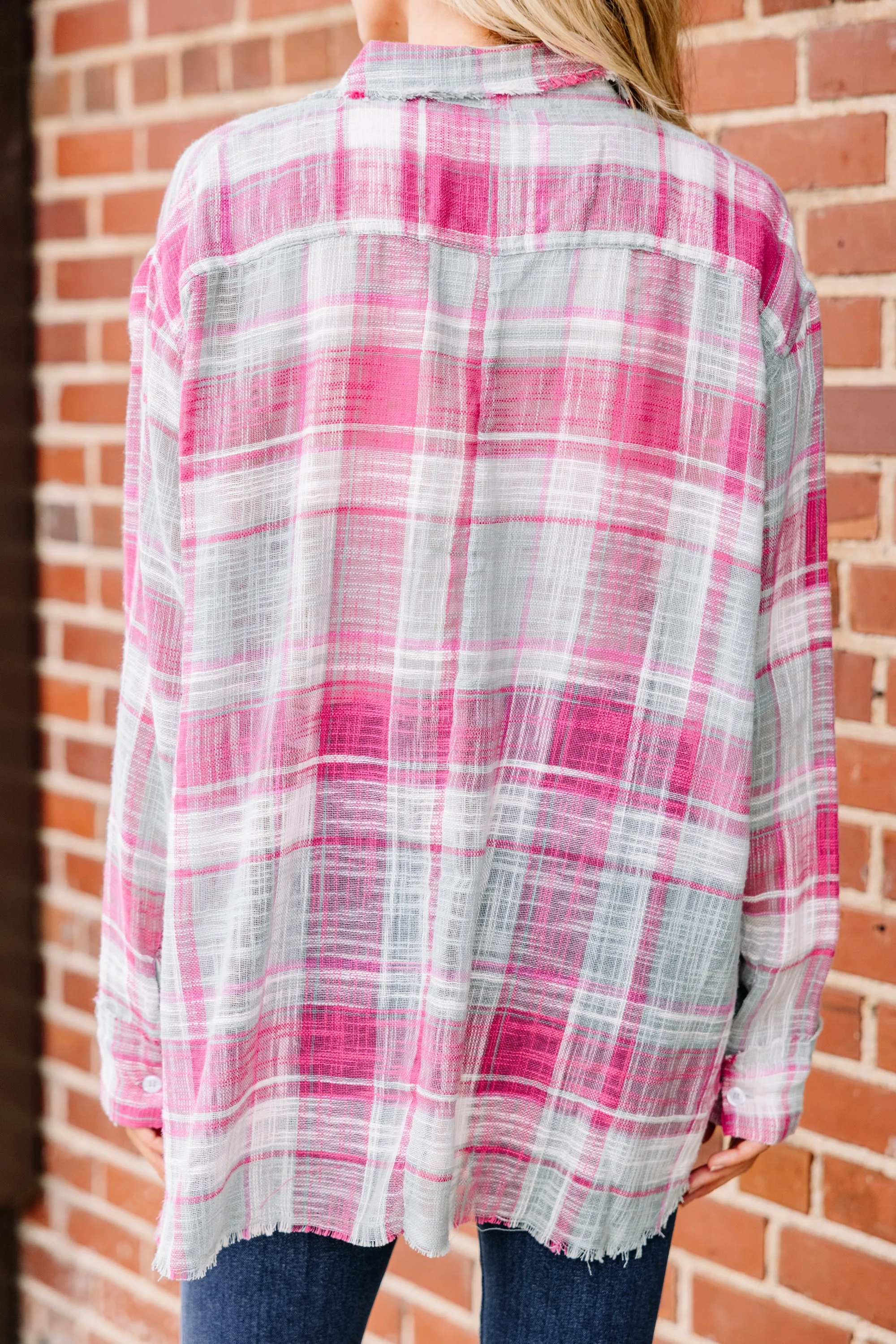 Looks Like Fun Pink Plaid Button Down Top