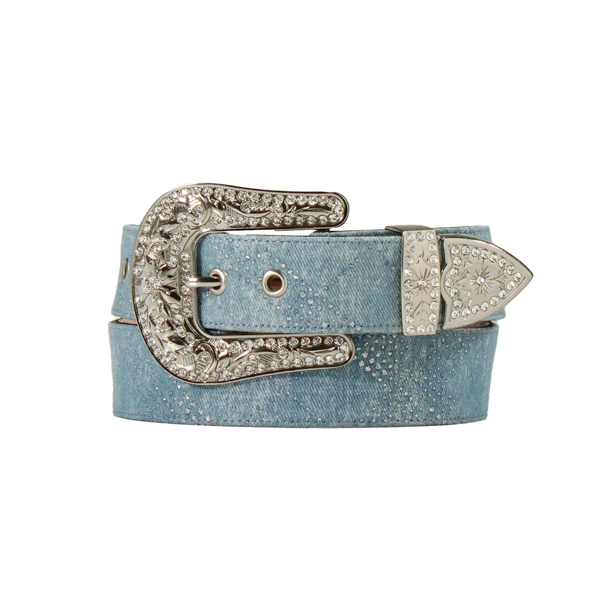 M&F Angel Ranch Belt 1 1/2 Crystals Denim D140008320