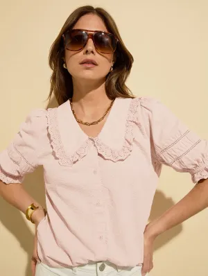 Marti Organic Cotton Broderie Detail Blouse | Powder Pink