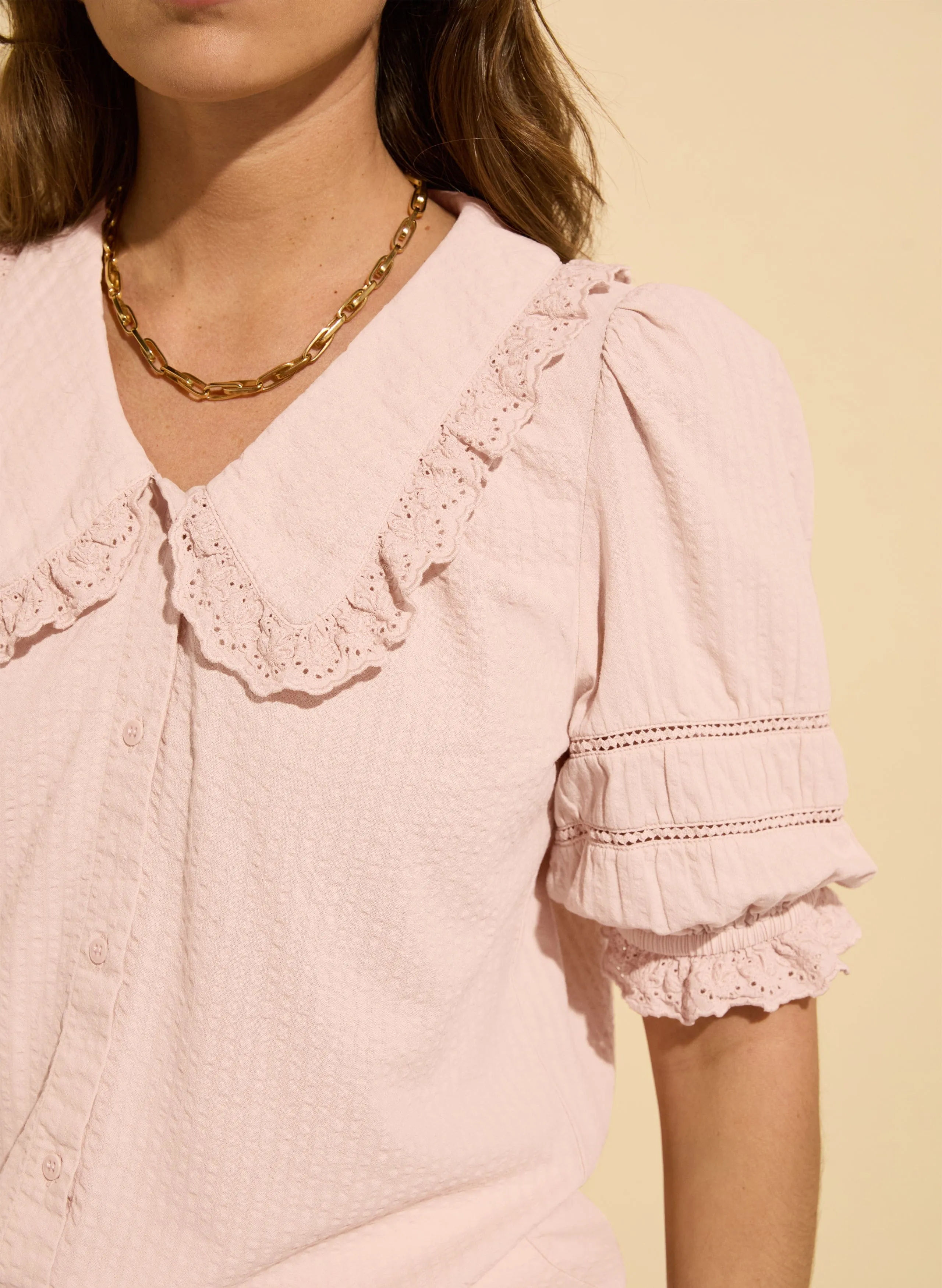 Marti Organic Cotton Broderie Detail Blouse | Powder Pink