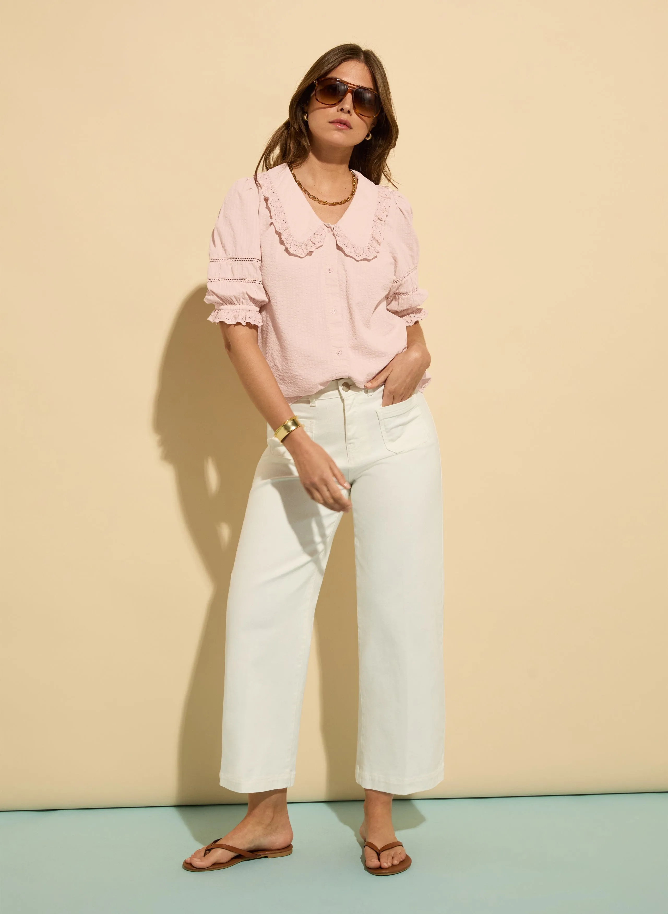 Marti Organic Cotton Broderie Detail Blouse | Powder Pink