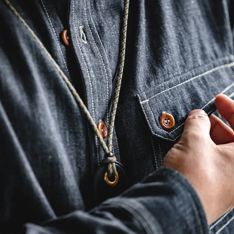Men Jeans Indigo Washed Solid Work Shirt