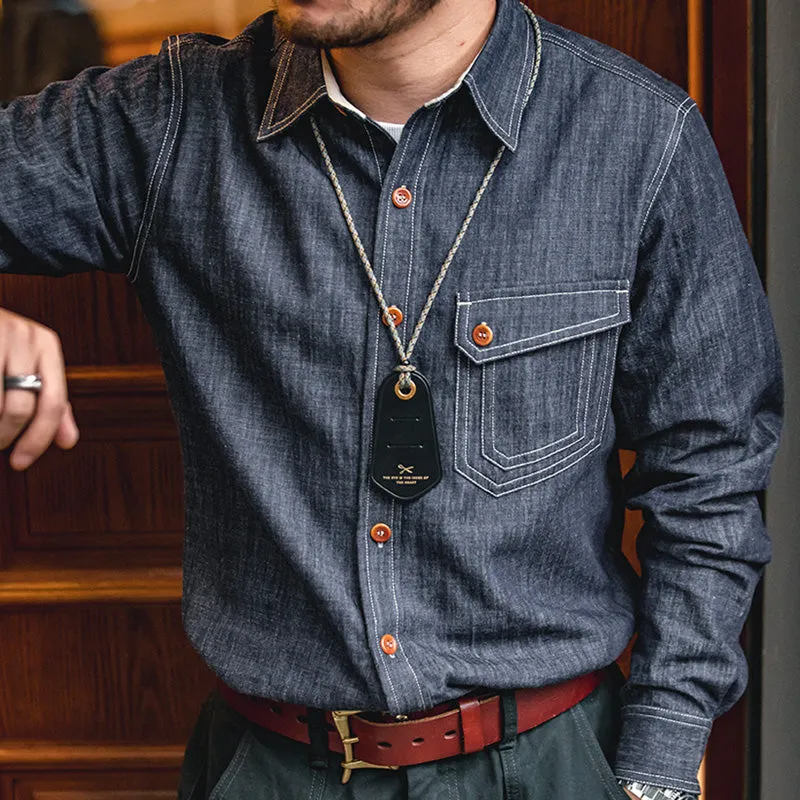 Men Jeans Indigo Washed Solid Work Shirt