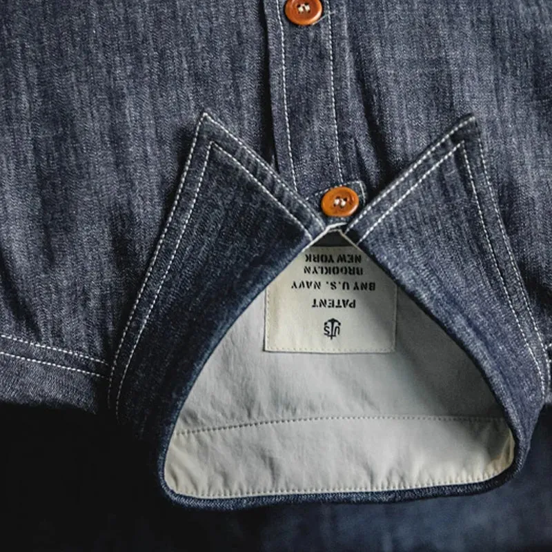 Men Jeans Indigo Washed Solid Work Shirt