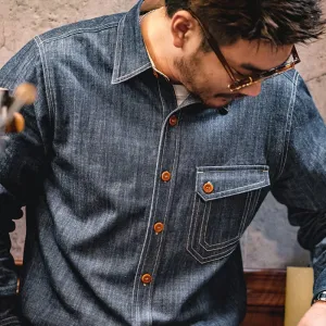 Men Jeans Indigo Washed Solid Work Shirt