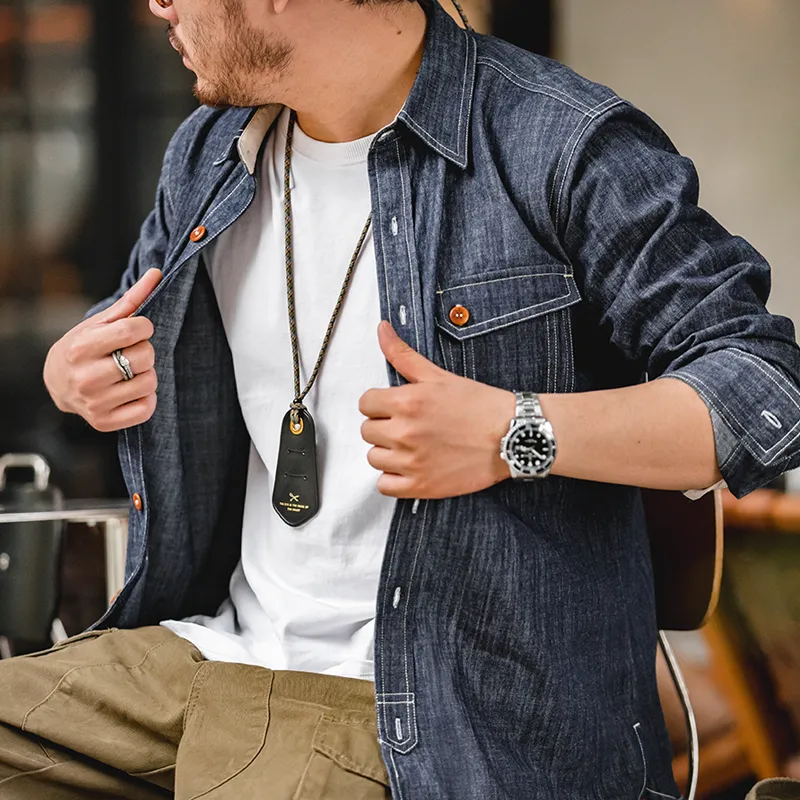 Men Jeans Indigo Washed Solid Work Shirt