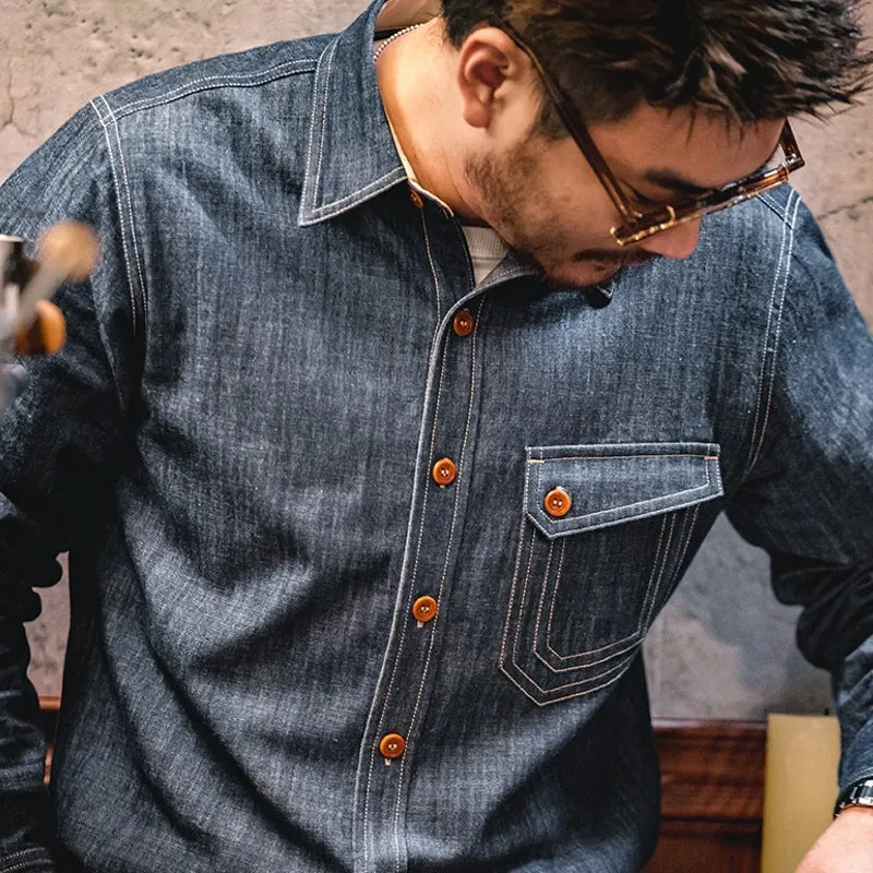 Men Jeans Indigo Washed Solid Work Shirt