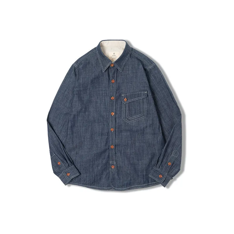 Men Jeans Indigo Washed Solid Work Shirt