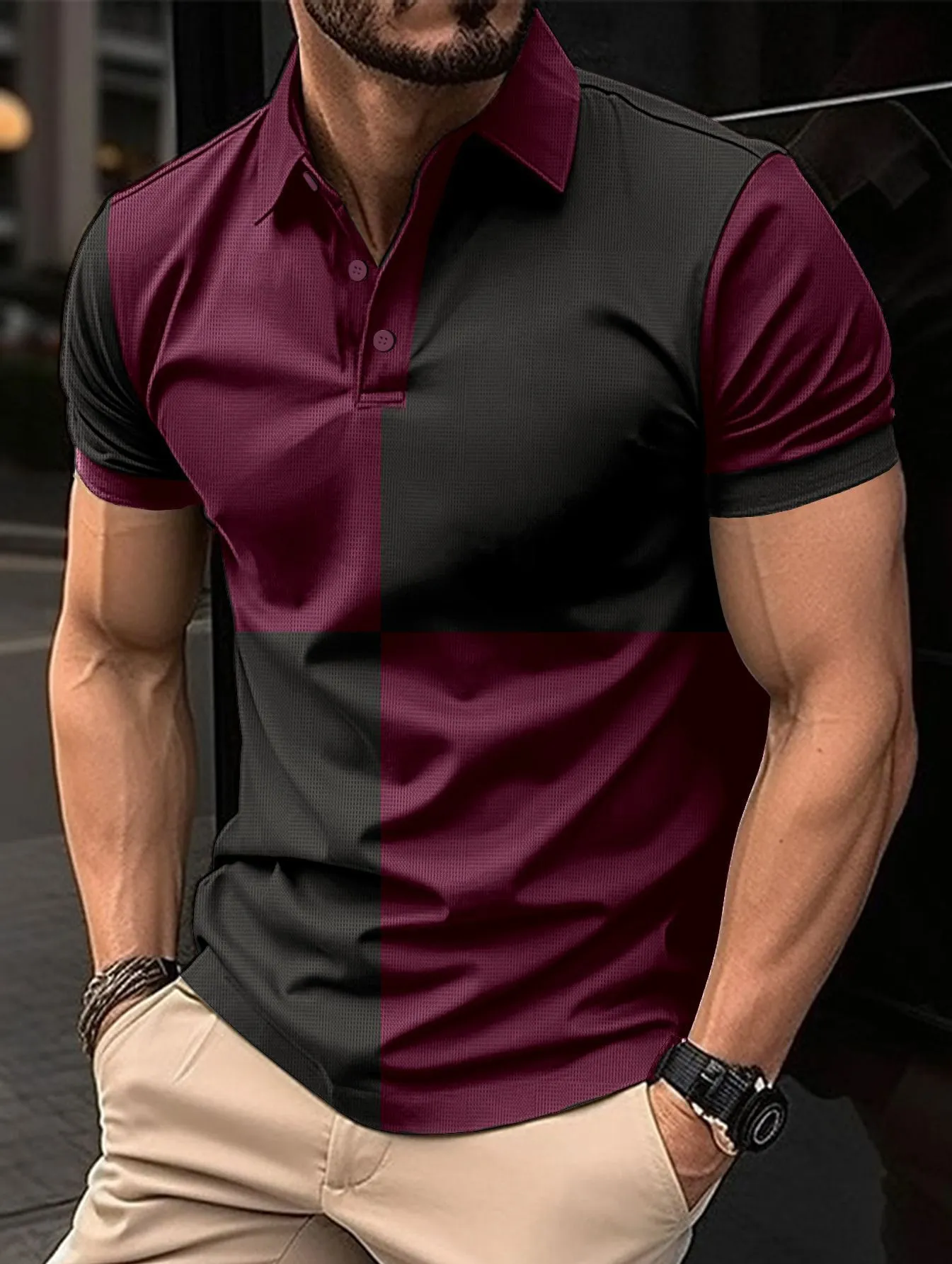 Men’s Casual Sports Polo Shirt with Color Stitching