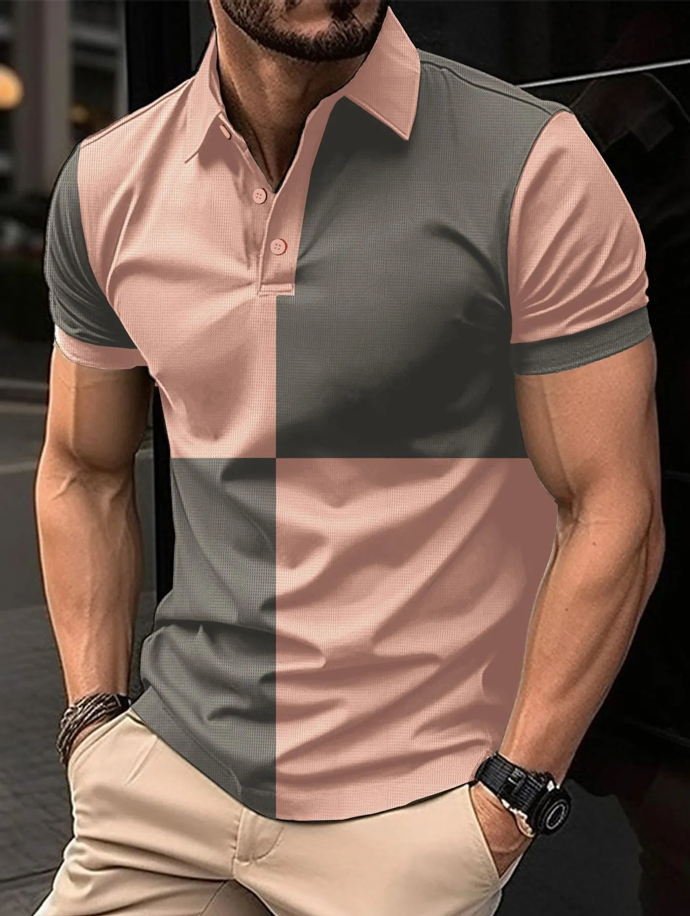 Men’s Casual Sports Polo Shirt with Color Stitching
